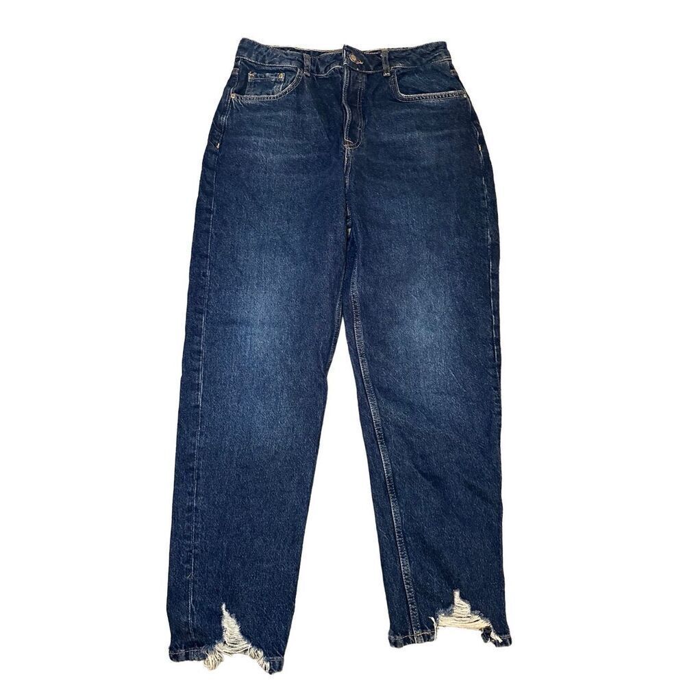 Zara Ripped-Hem Mom Jeans high rise distressed sz 8